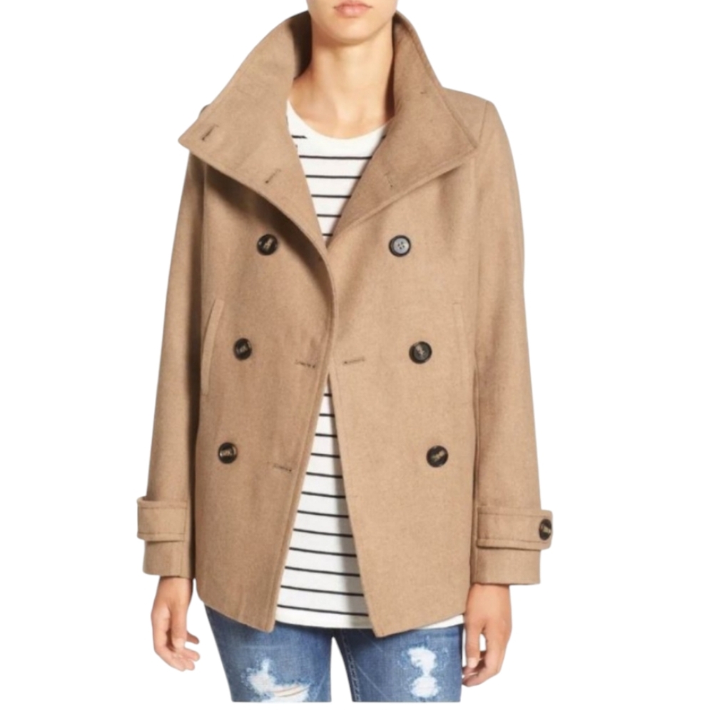 Treasure & Bond Camel Double-Breasted Pea Coat